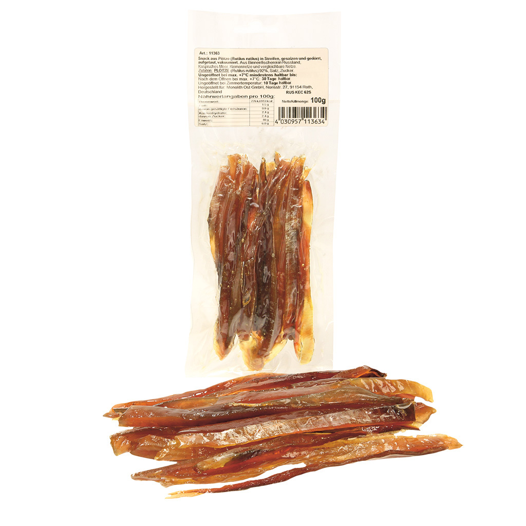 Закуска из плотвы (Rutilus rutilus), соленая и сушенная