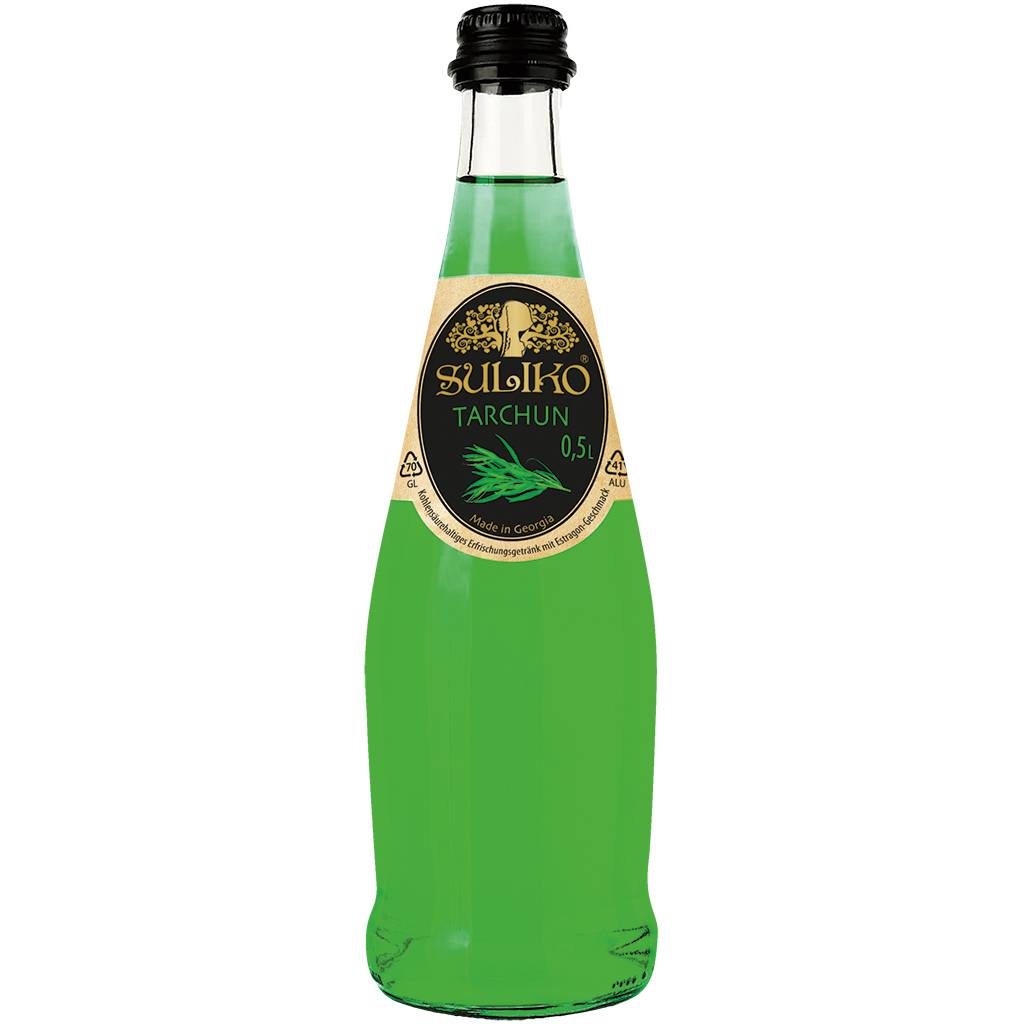 "SULIKO" Siroop met koolzuur en dragon-smaak.