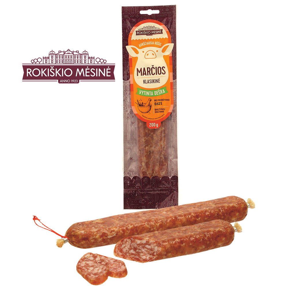 Колбаса сыровяленая копченая с ароматом мяса и растительным