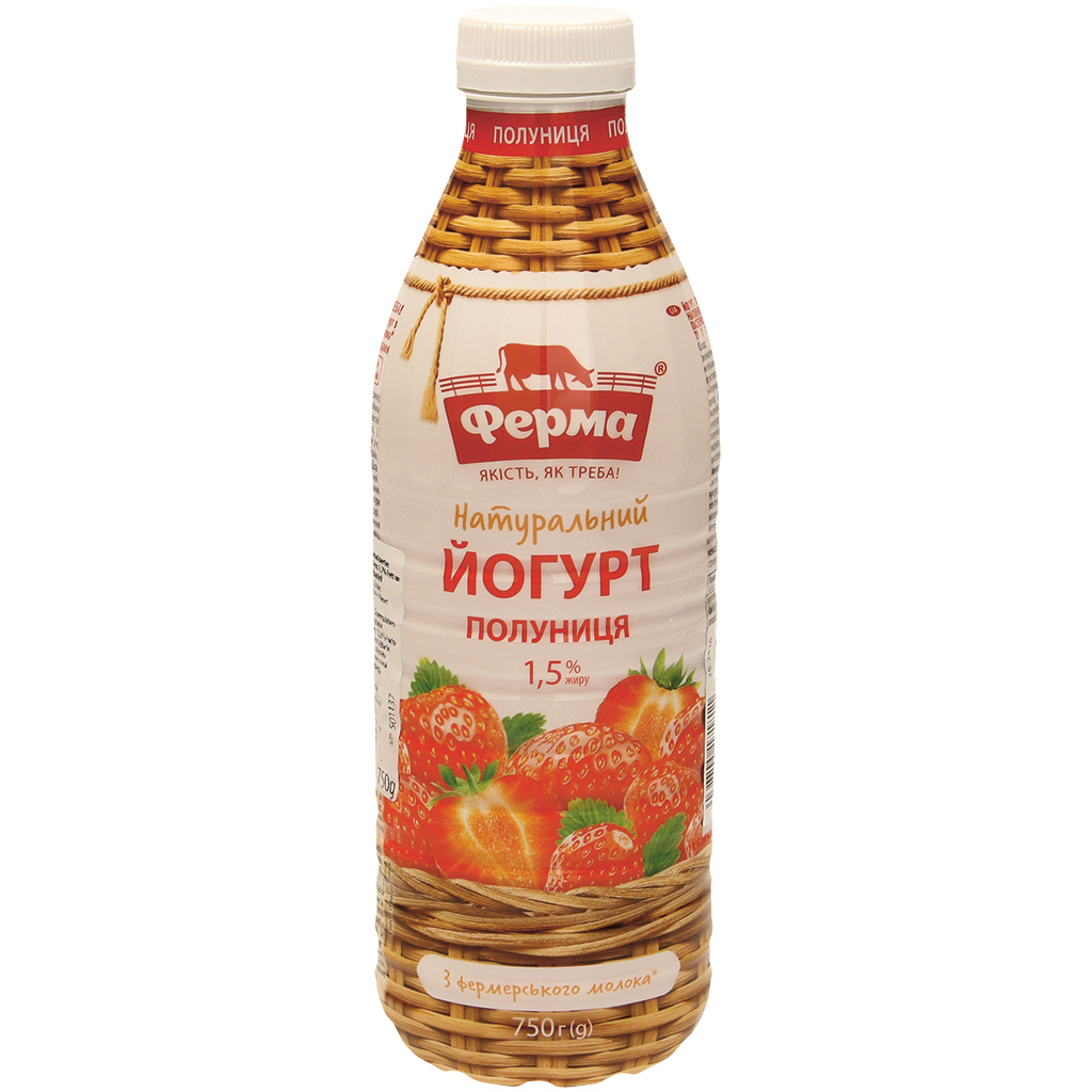 Питьевой йогурт со вкусом клубники, не менее 1,7% жира в мол