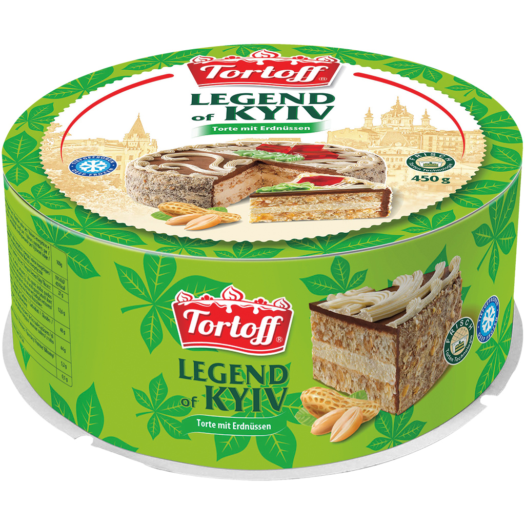 "TORTOFF" Taart "Legende van Kyiv" met 60% room en pinda's, versierd met 3,3% gelei, diepgevroren
