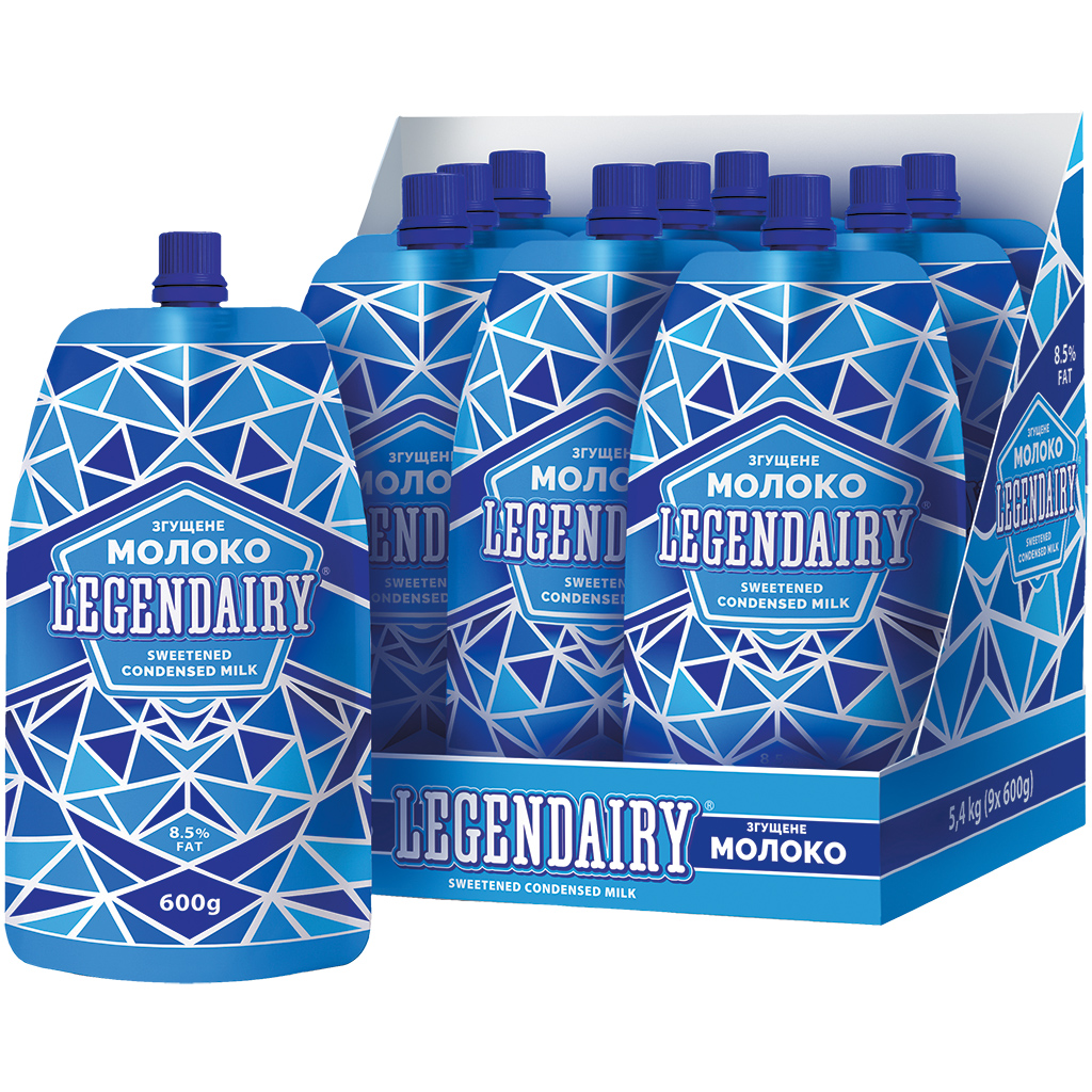 "LEGENDAIRY" Gezoete gecondenseerde melk, verhit, 8,5% vet, 20% vetvrije melkpoeder.