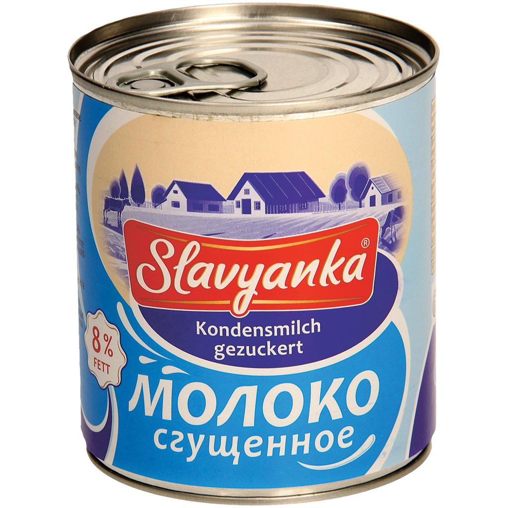 Suikerhoudende gecondenseerde melk "Slavyanka", bewerkt met