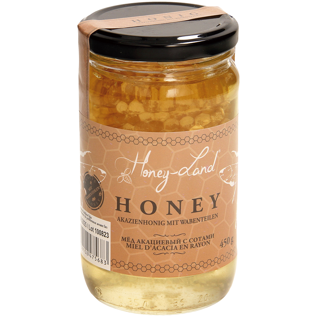 Acaciahoning met stukjes honingraat