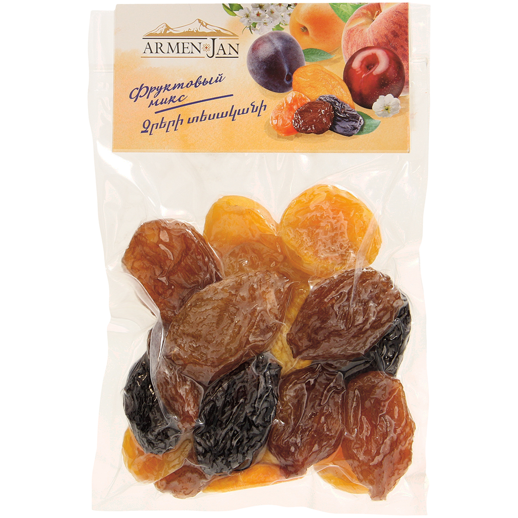 Mengsel van gedroogde abrikozen, rode droogoessen, blauwe za