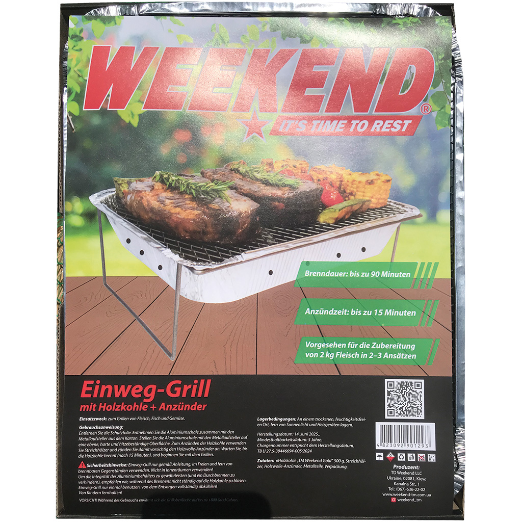 Wegwerp-grill met houtskool + aansteker