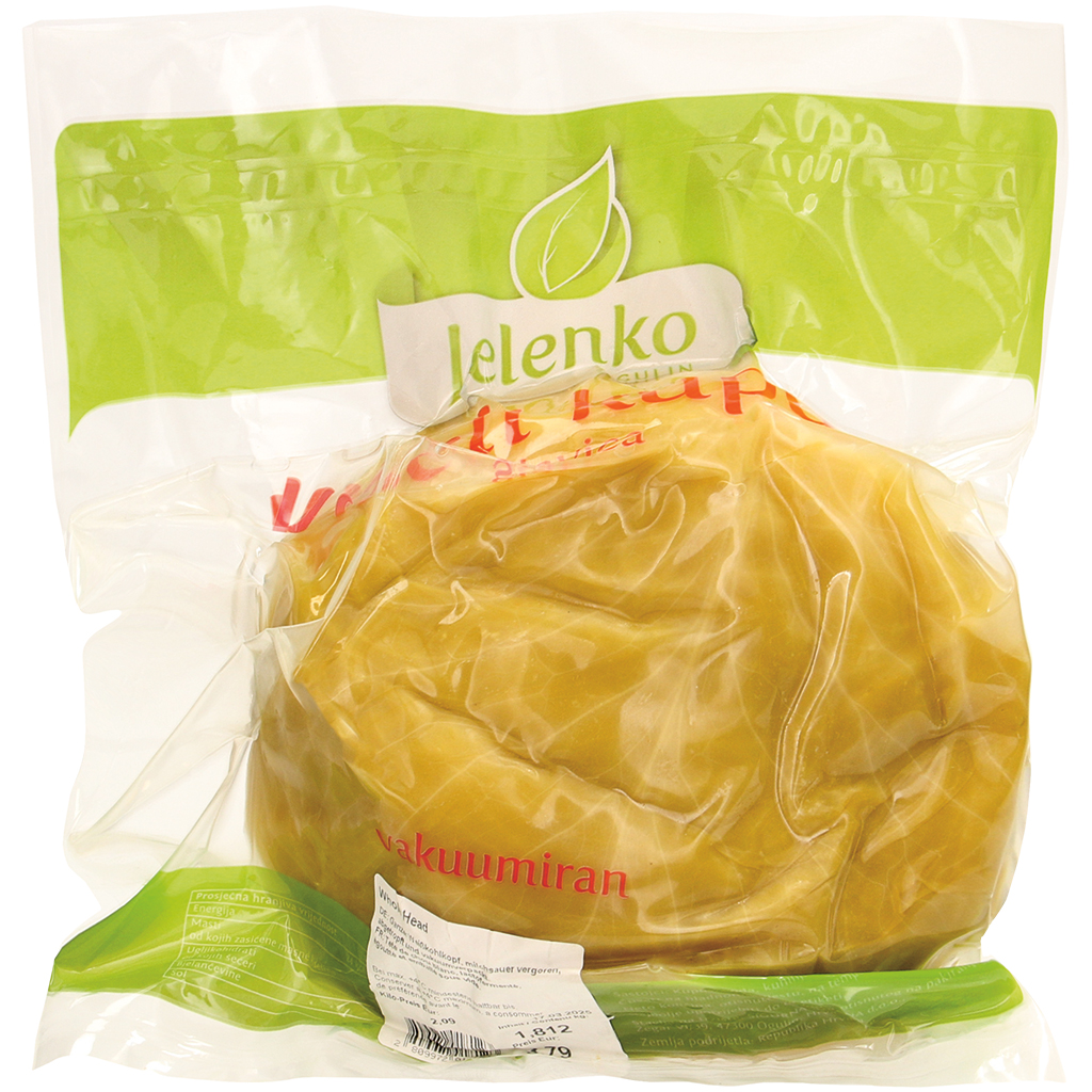 Hele witte koolkop, zuurmelk gefermenteerd, uitgelekt en vac