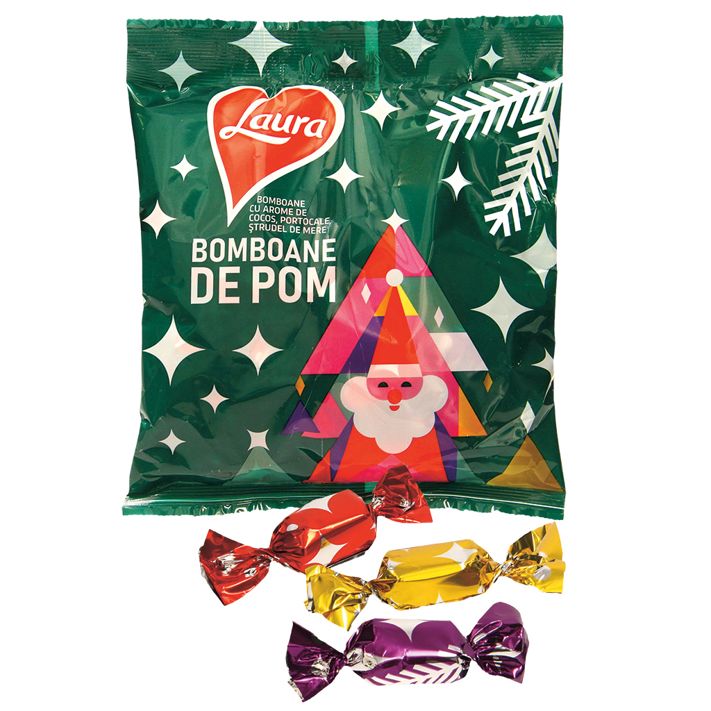 Laura-Bomboanen van pom met kokos-, sinaasappel- en appelstr