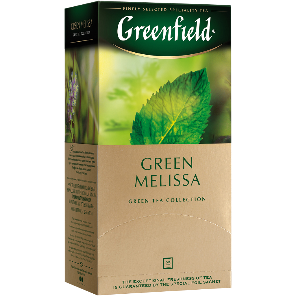 Groene thee met citroenmelisse en munt "Greenfield Green Melissa", gearomatiseerd – Citroen