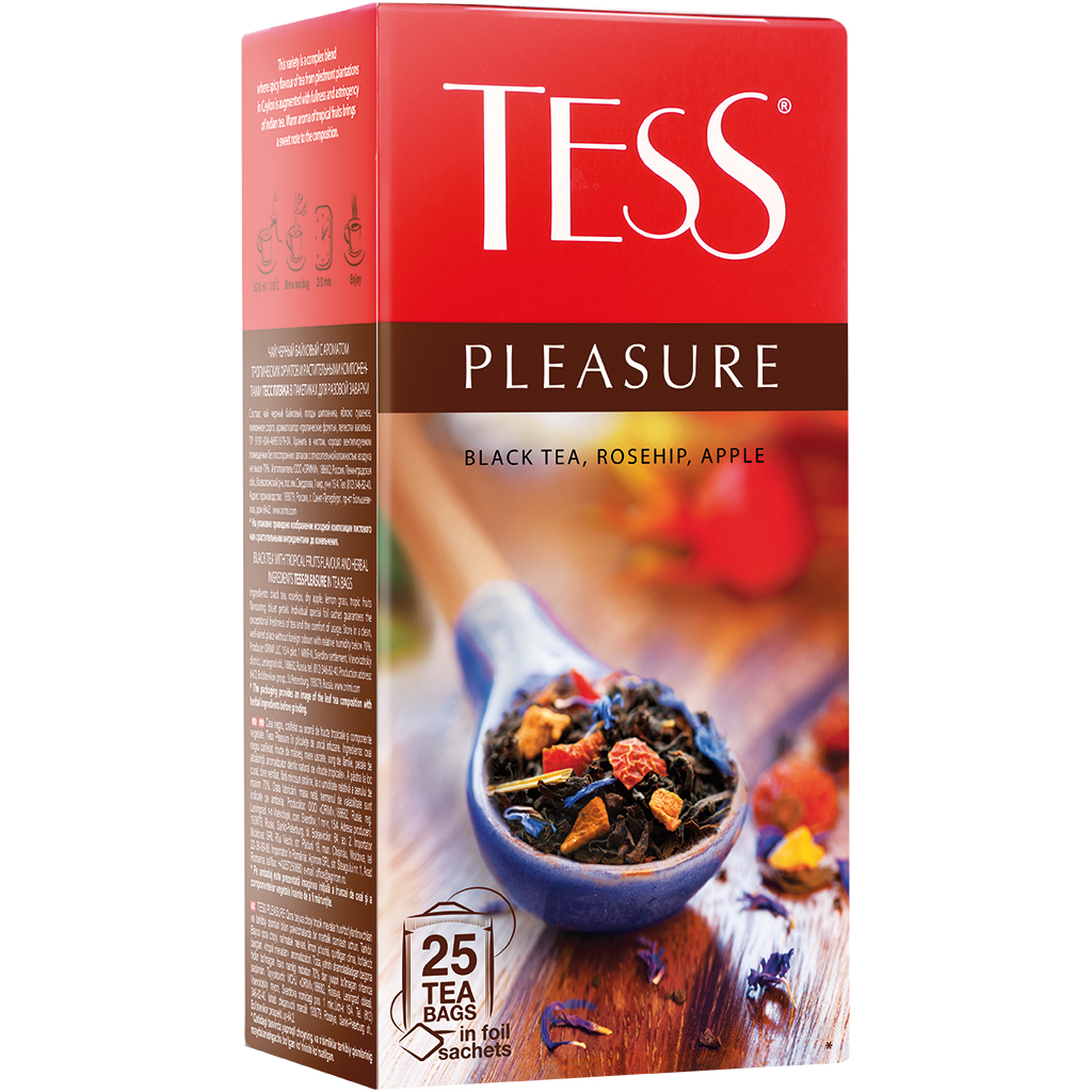 Zwarte Thee "TESS Pleasure" met Appel en Rozenbottel, gearomatiseerd - tropische vruchten, 25 x 1,5g