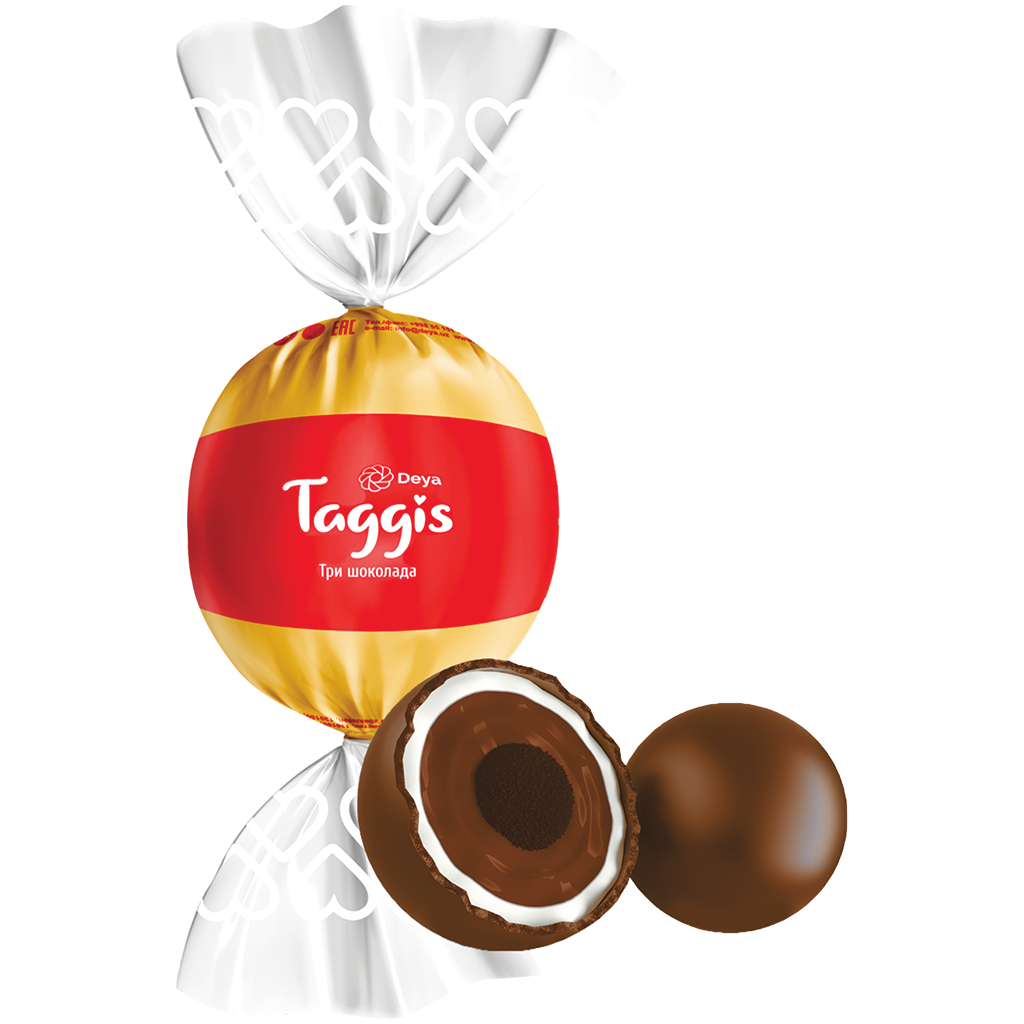 DEYA "Taggis" Конфеты с воздушным рисом, в  трёхслойной белой и какао-глазури