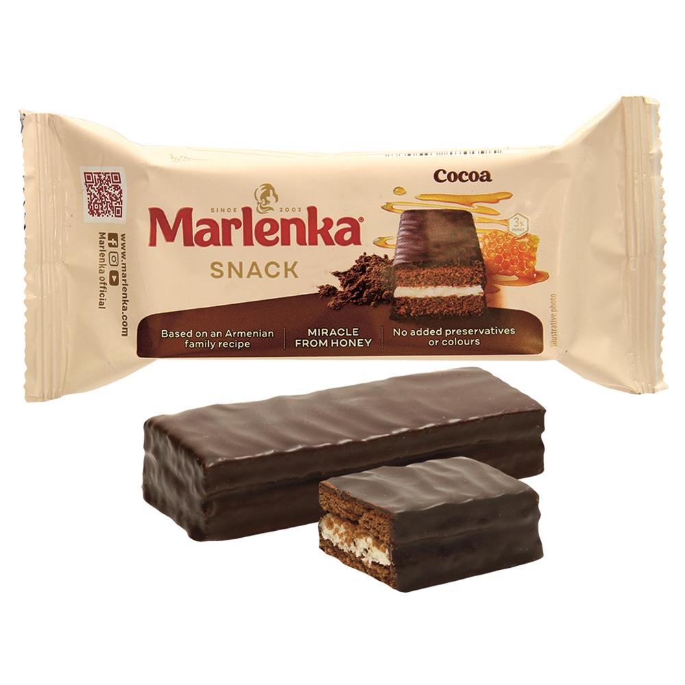 Снек со вкусом какао и кремовой начинкой (34 %) в какао-глаз