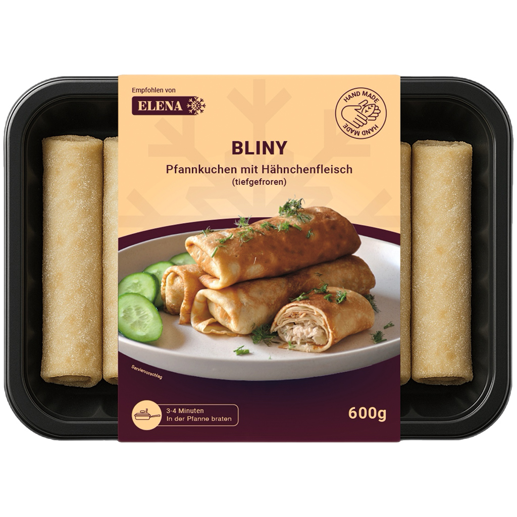 "Блины" с начинкой из курицы (вареной, измельченной), сверну