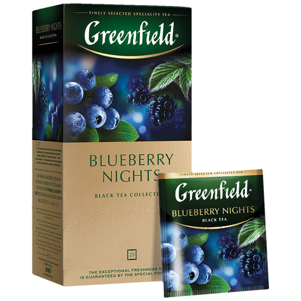 Чай чёрный, с раст. доб.,аромат. "Greenfield Blueberry Nights"  25х 1,5г