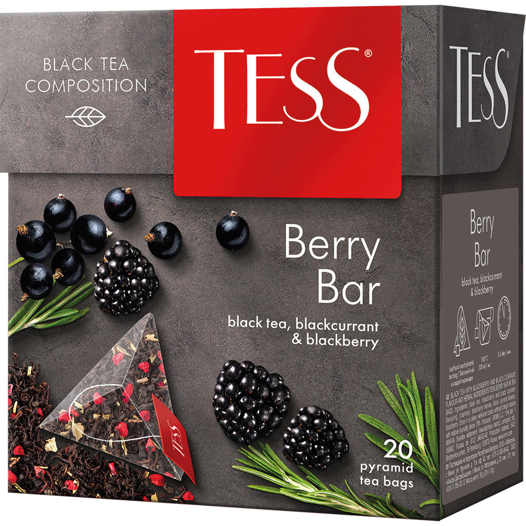 Чай чёрный "Tess Berry Bar", ароматизированный- ежевика и черная смородина, с розмарином, листьями ежевики и смородины.