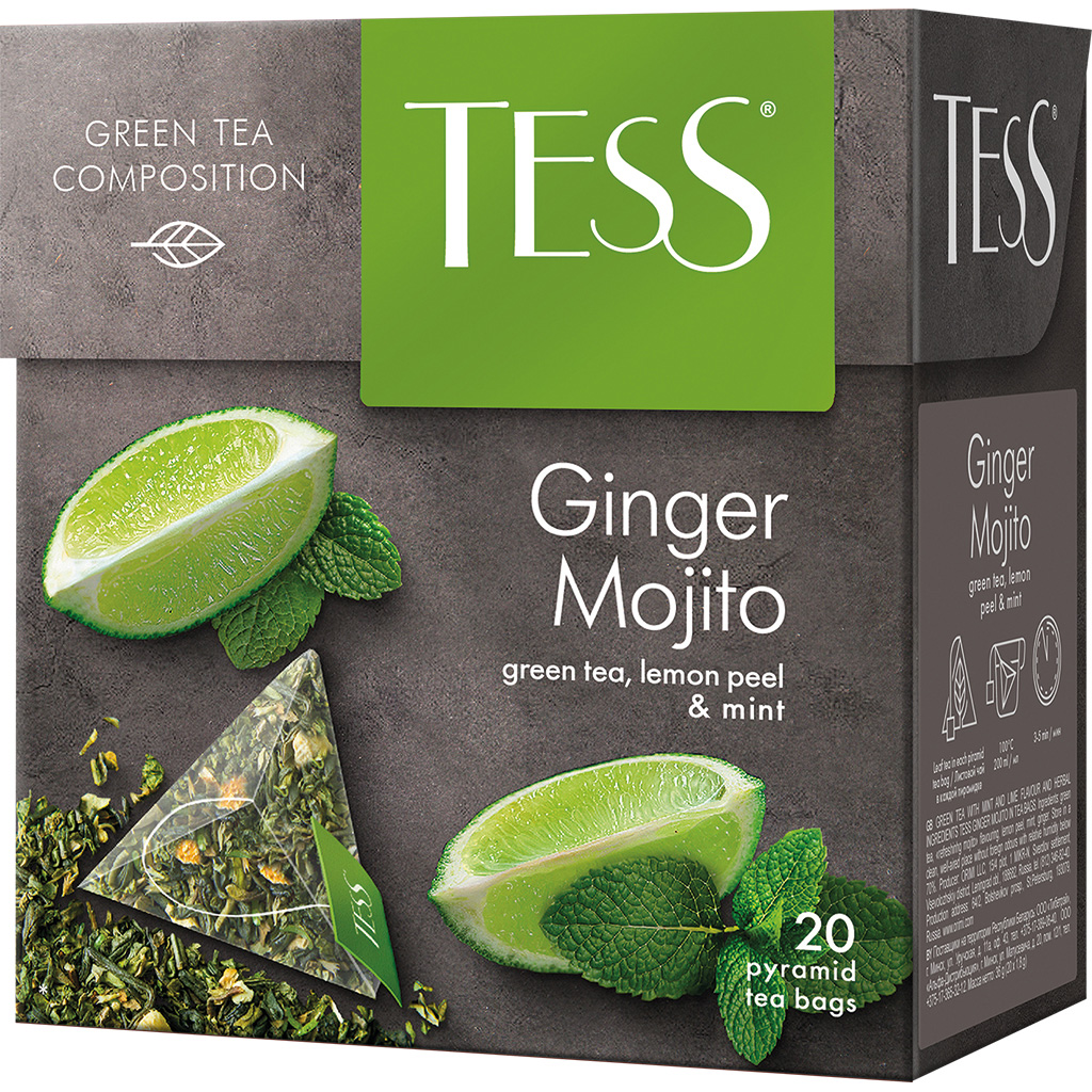Чай зелёный "Tess Ginger Mojito", ароматизированный- мохито, с лимоном, мятой и имбирём.