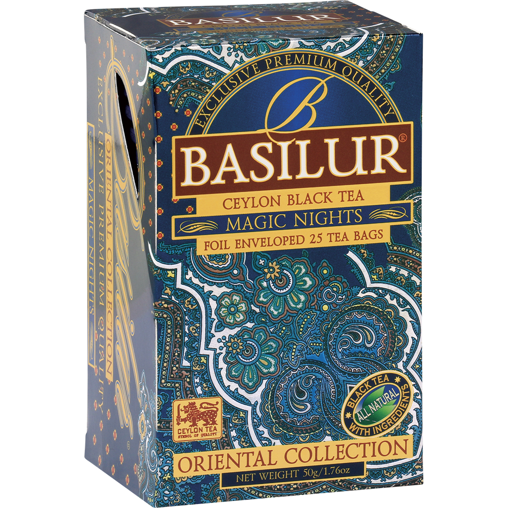 Basilur Magic Nights Zwarte Ceylon Thee, gearomatiseerd - Aardbei, Abrikoos, Ananas, Papaja.