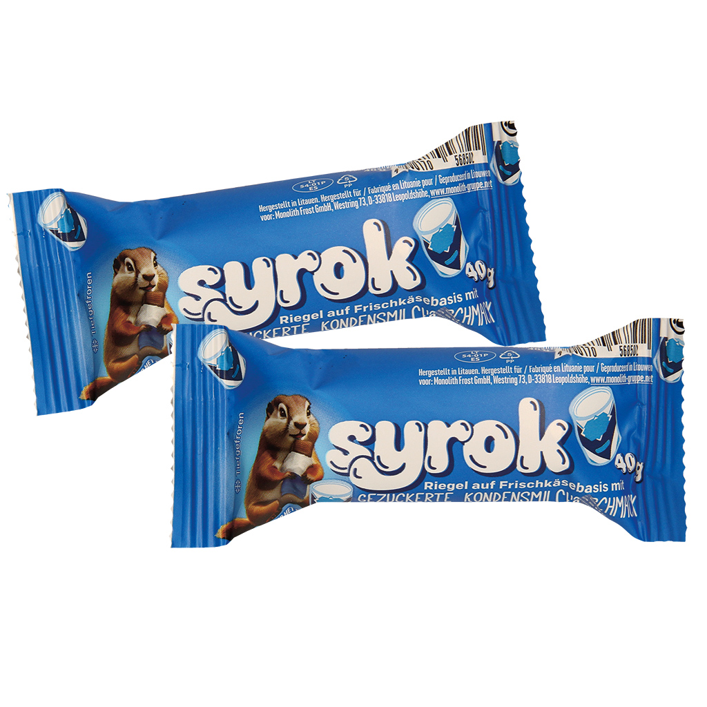 Reep op basis van roomkaas met de smaak van gezoete gecondenseerde melk, in cacaohoudende vetglazuur, diepgevroren