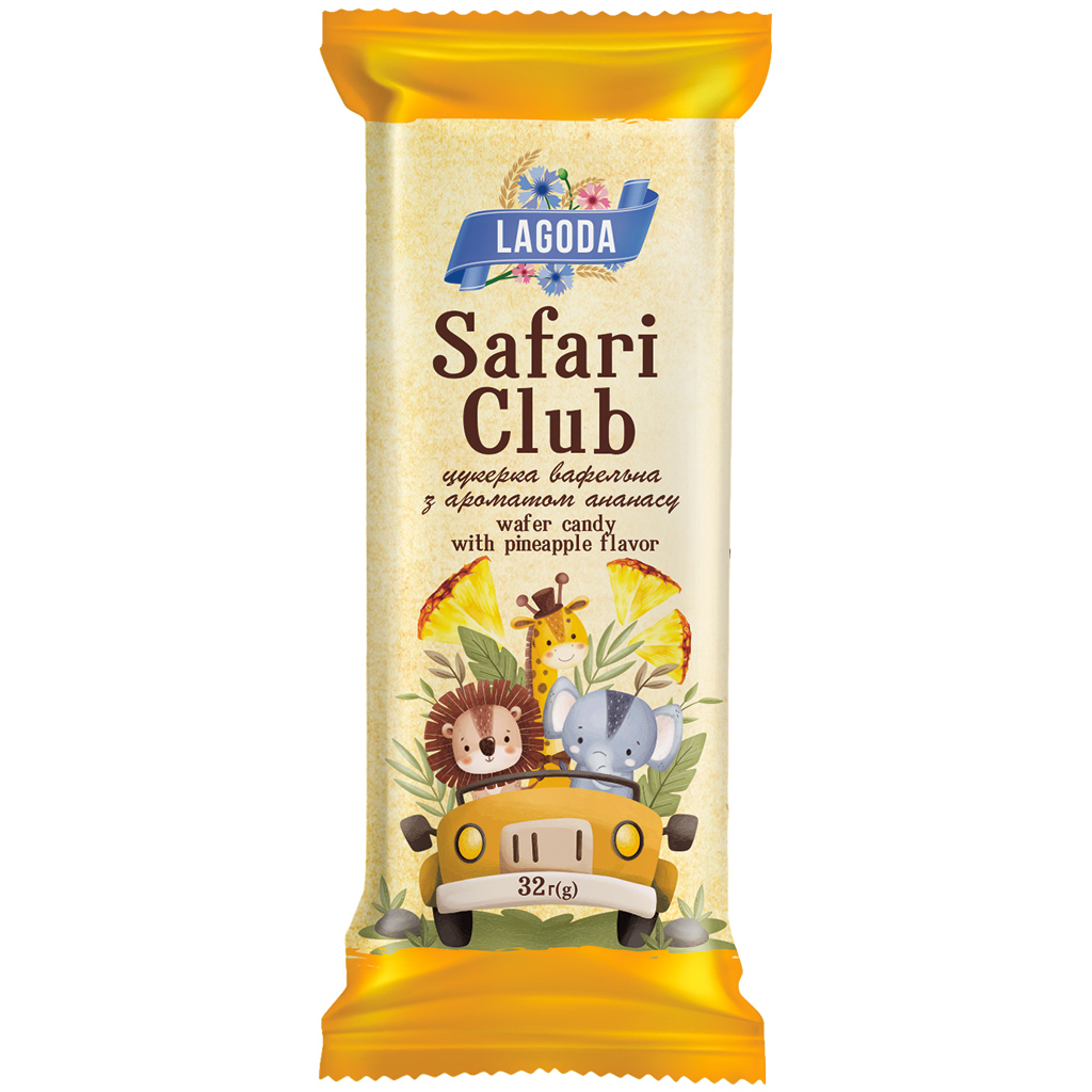 Gevulde wafelreep "Club Safari" met ananassmaak, in cacaohou
