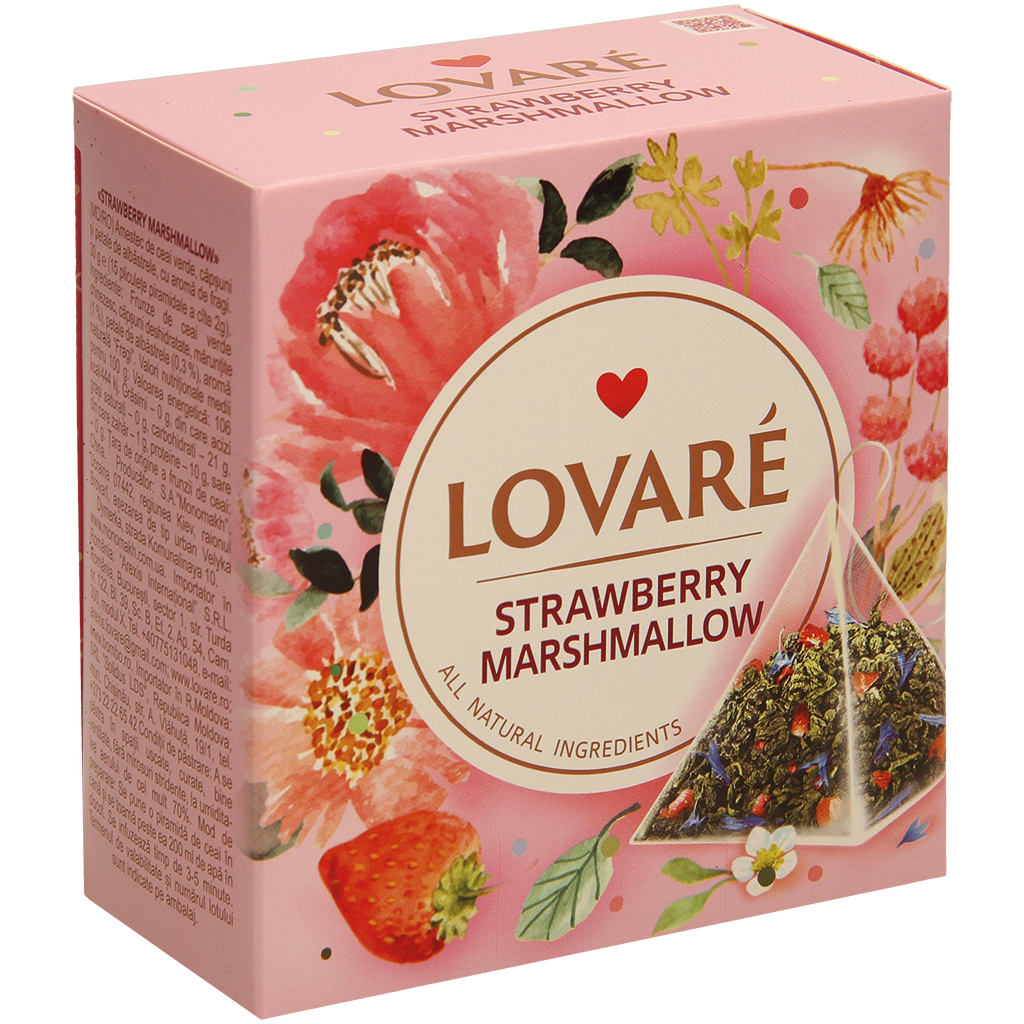 Lovare Strawberry Marshmallow -  зеленый чай с клубникой, в