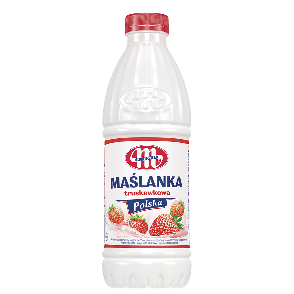 Pools gefermenteerd melkproduct van karnemelk en melk met aardbeismaak "Maslanka", 1,5% vet
