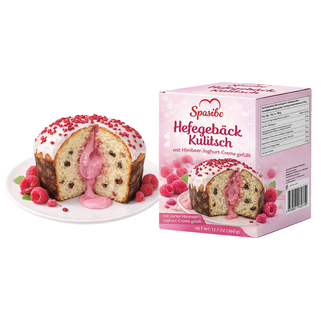 Gistgebak "Kulitsch" met Aardbeien-Yoghurt Crème (16%) en Frambozen (3%) Decor
