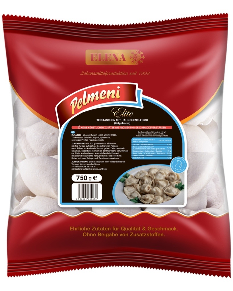 Pelmeni "Elite" (Nudelteigtassen met kippenvlees) diepgevroren