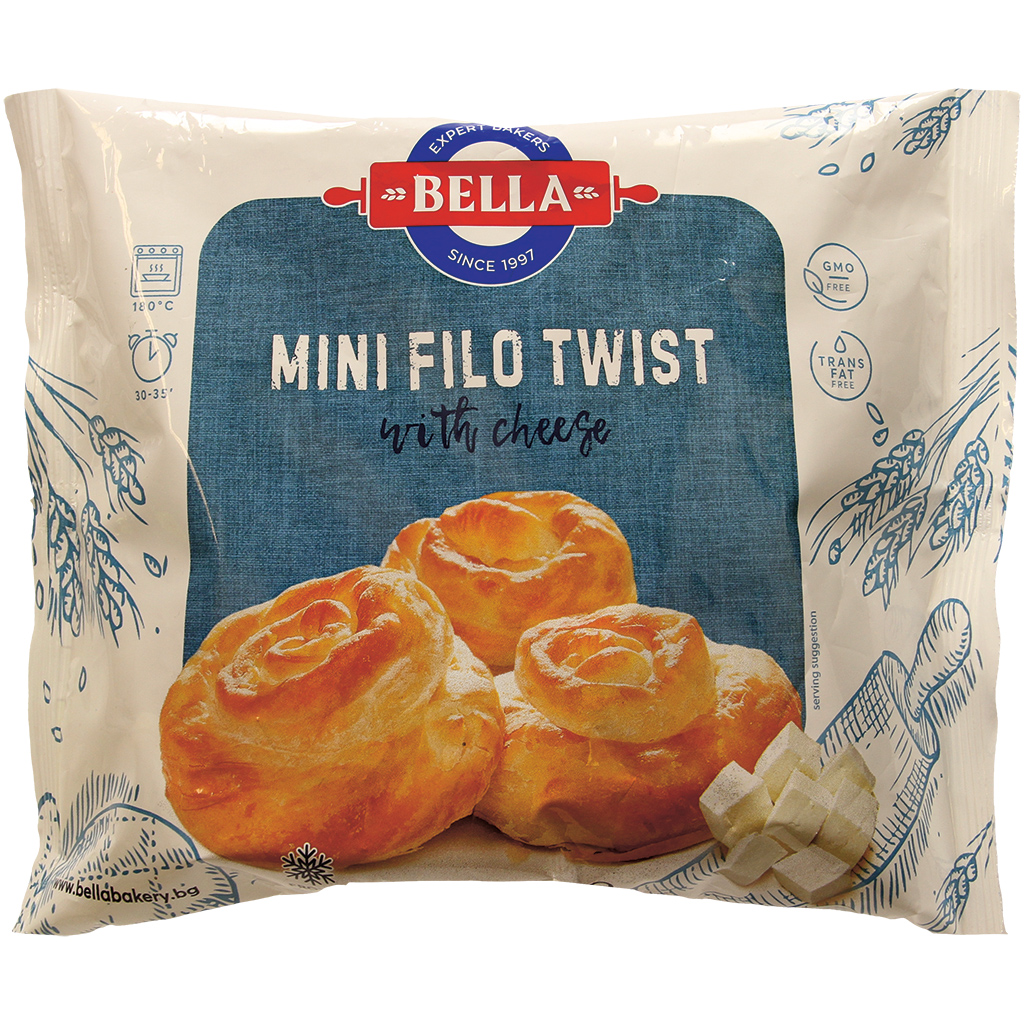 Mini-filo-deegrolletjes met vulling van kaas, diepgevroren