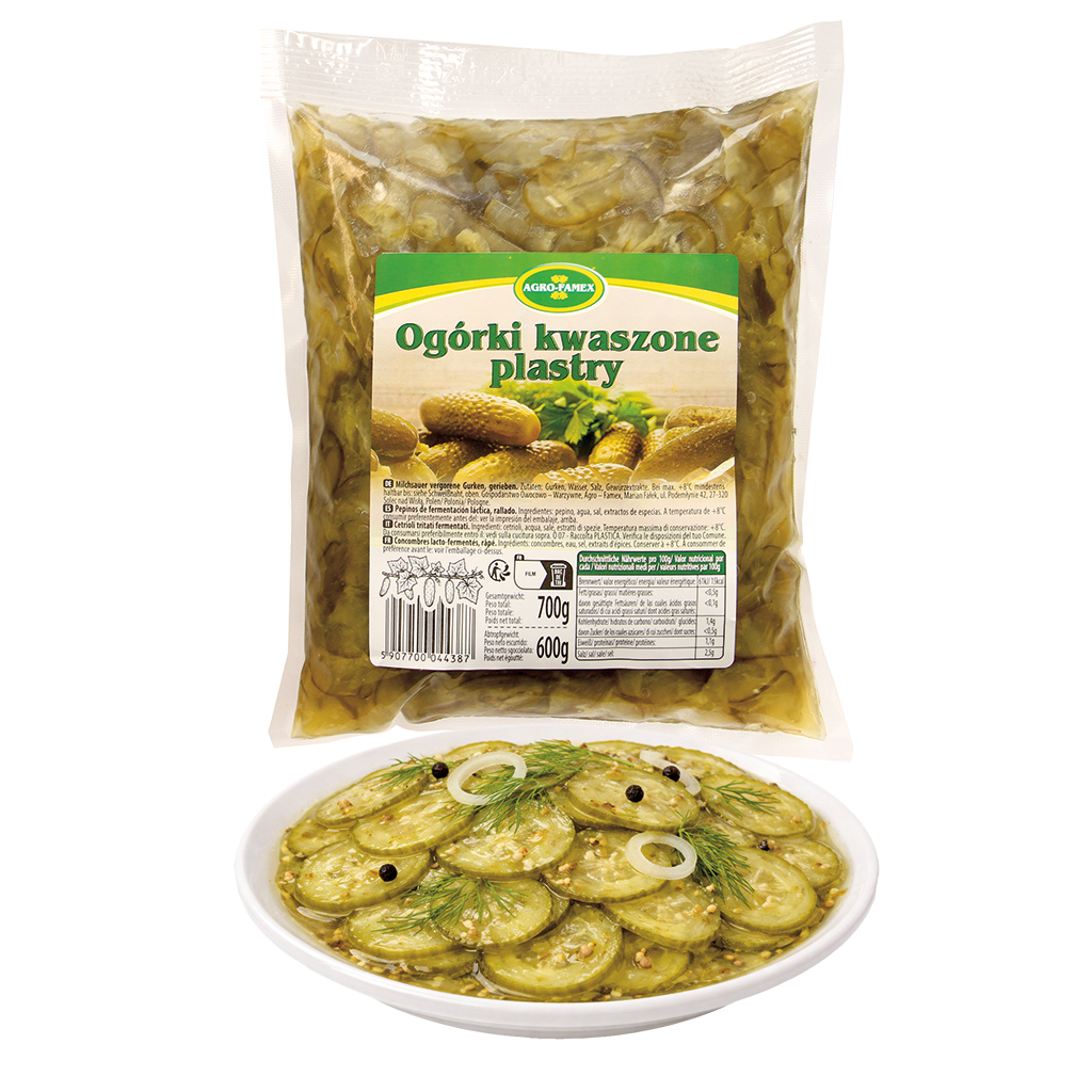 Zuurgefermenteerde komkommers, geraspt