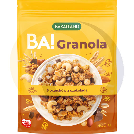 Knapperige muesli met honing, noten en chocolade.