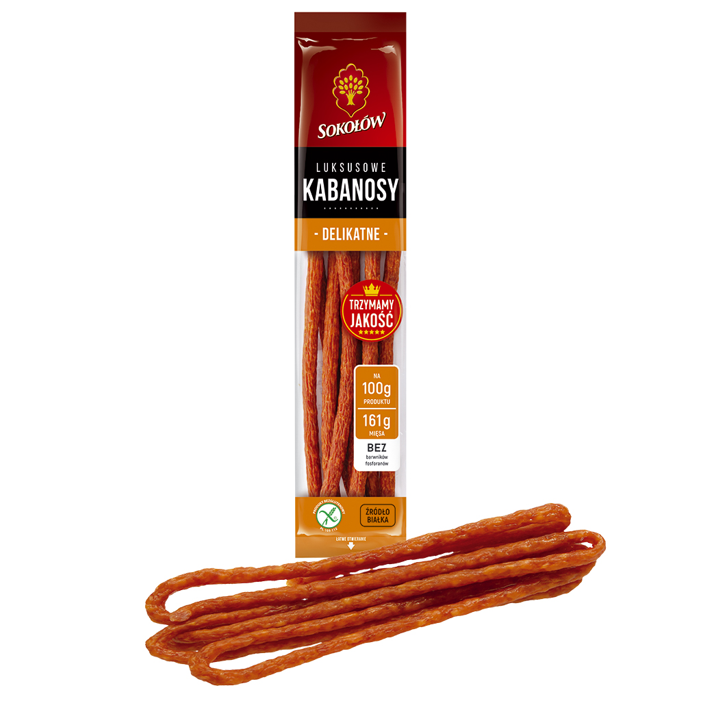 Bouillonworst naar het soort Cabanossi, heetgerookt, gedroog