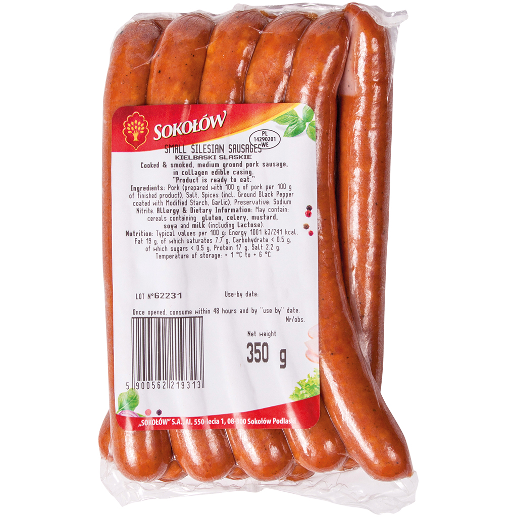 Kookworst van varkensvlees "Kielbaski Slaskie", gerookt.