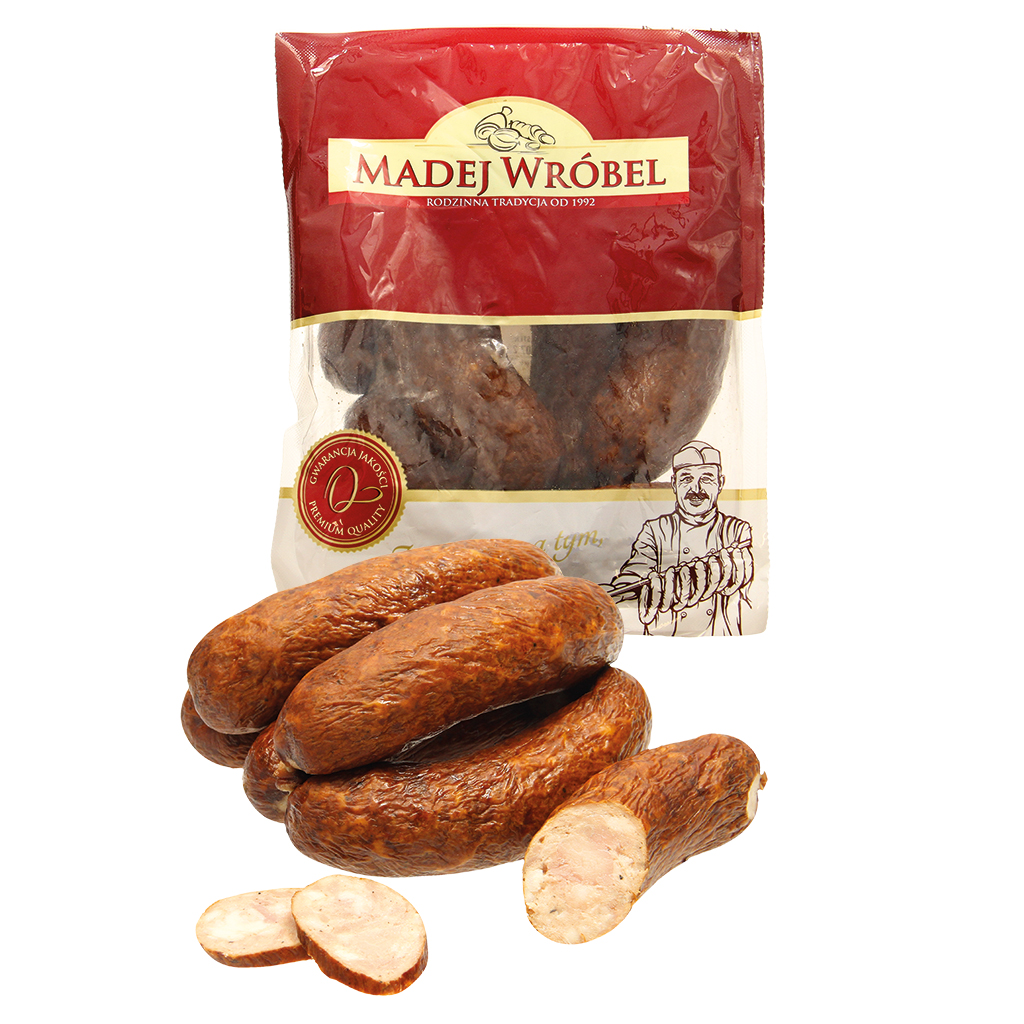Middelgrof gehakte bouillonworst van varkens- en kalkoenvlees, gerookt "Kielbasa z beczki"