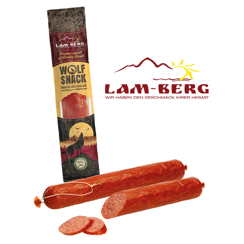 Runderkooksalami met knoflook Halal "Wolf Snack", heetgerook