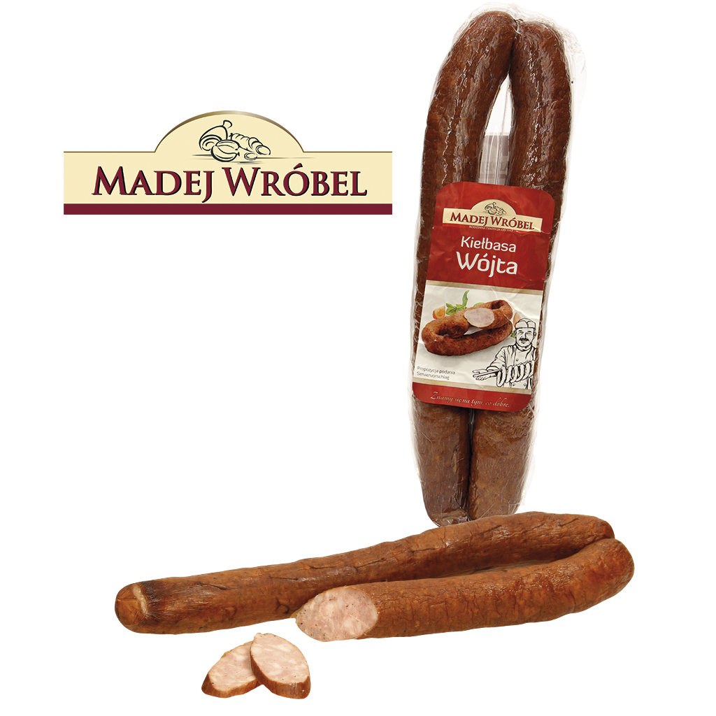 Gerookte middelgrote braadworst van varkens- en kalkoenvlees "Wójta" met soja-eiwit hydrolysaat