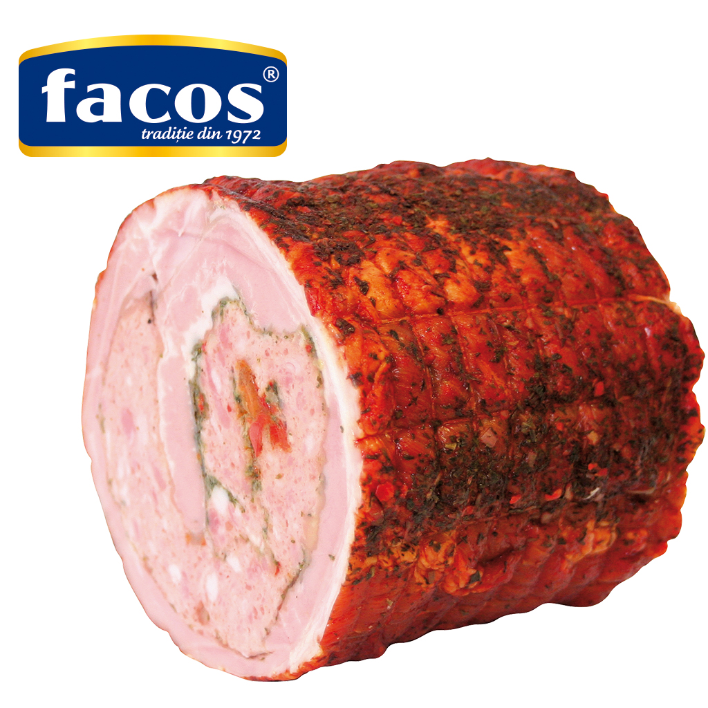 Varkensbuikrollade op Roemeense wijze, gerookt "Rulade din p