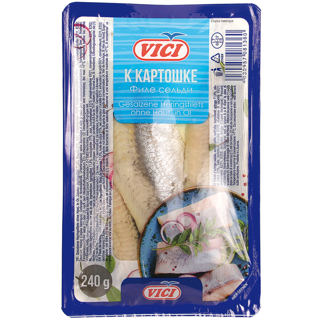 Gezouten haringfilets zonder huid, in olie "K kartoshke"