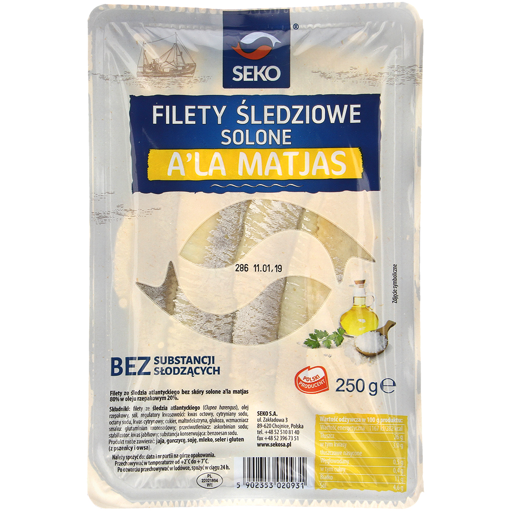 Haringfilets (Clupea harengus) zonder huid, gezouten