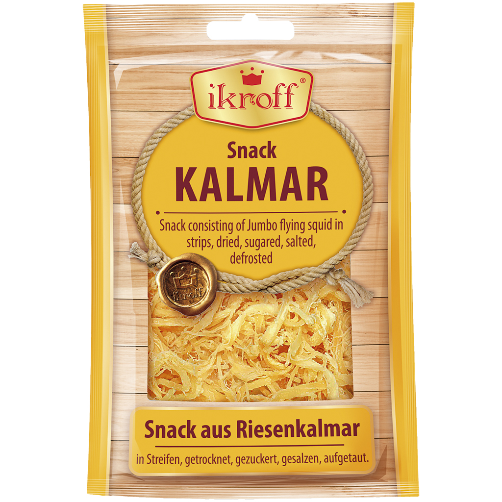 Snack van reuzensquid in repen, gedroogd, gezoet, gezouten, ontdooid.