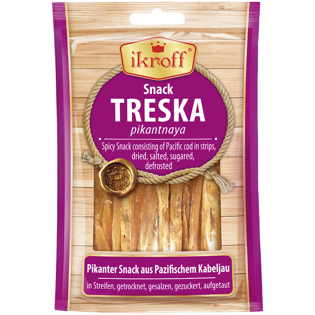 "IKROFF" Пикантная закуска из трески соломкой, сухая и соленая, размороженная