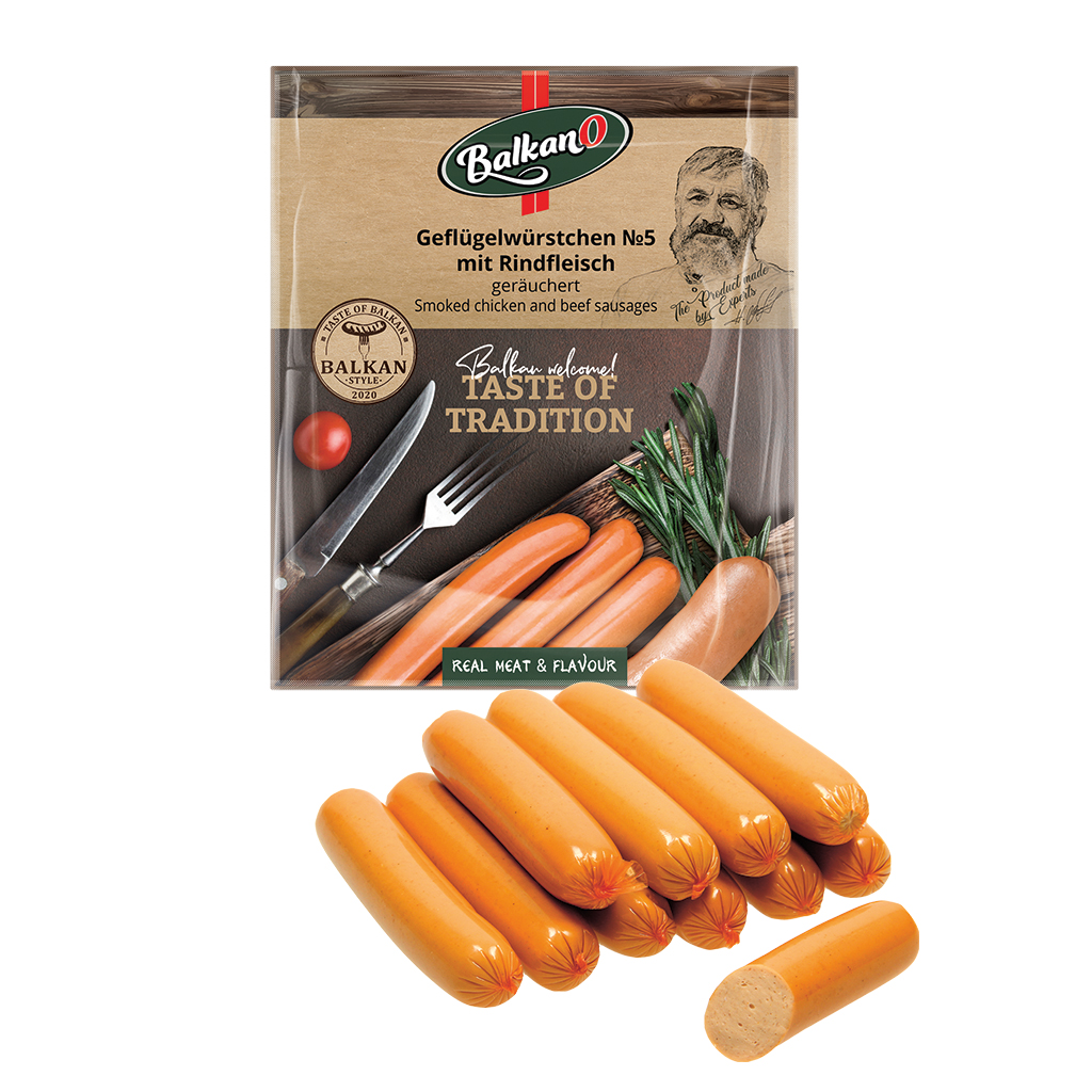 Сосиски N5 , из мяса птицы и говядины, копчёные