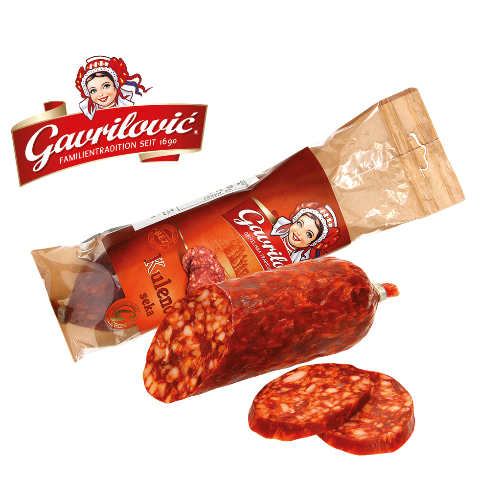 Сырокопченая колбаса, крупнозернистая, копченая и сушеная на
