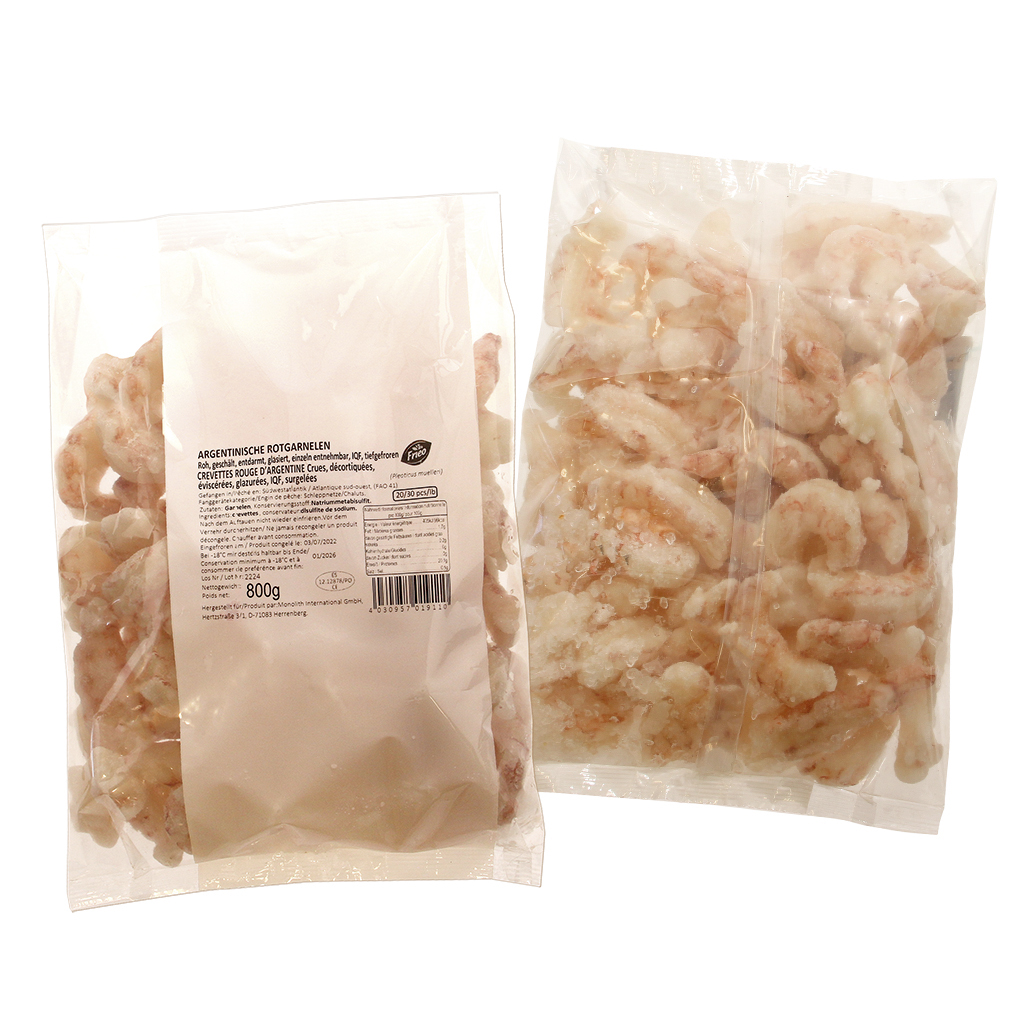 Argentijnse rode garnalen, rauw, gepeld, ontdarmd, geglazuur