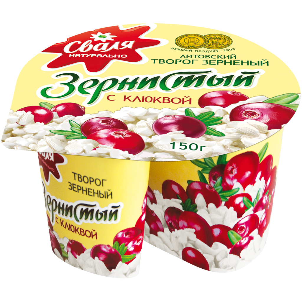 Dessert van korrelige roomkaas en room, met 20% gearomatiseerde bereiding met veenbessen.
