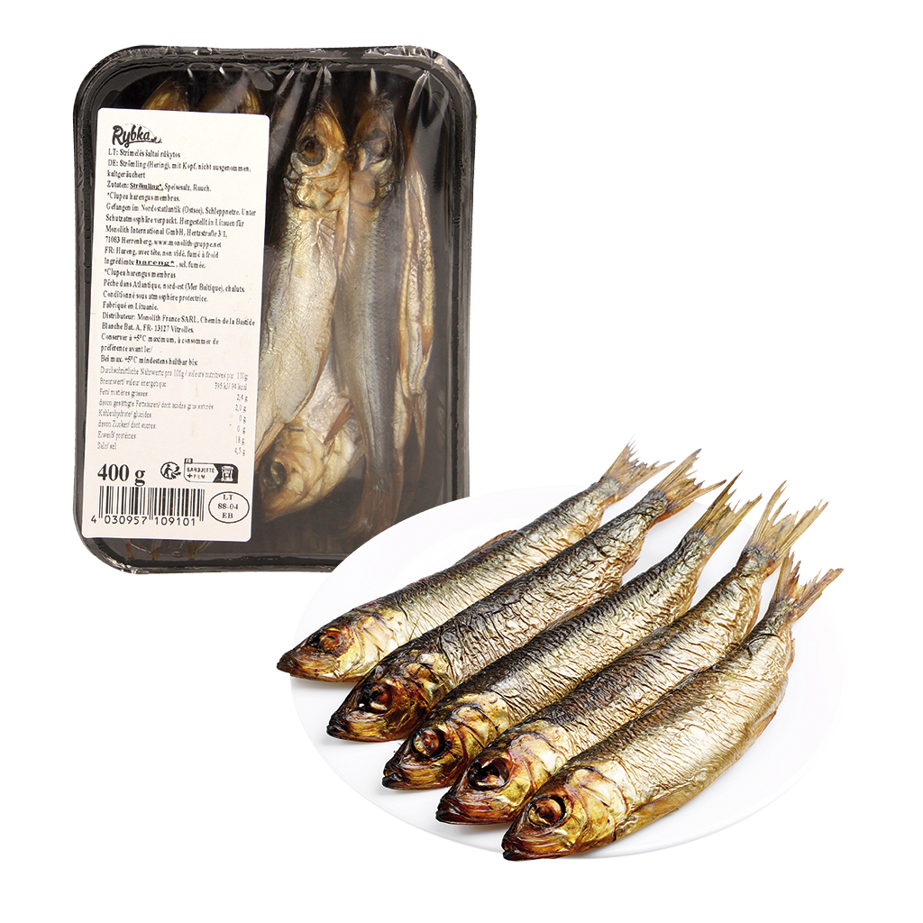 Салака холодного копчения, с головой, неразделанная