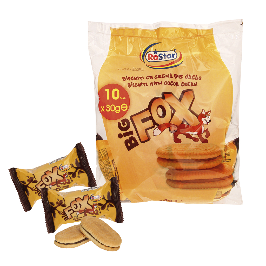 Dubbele koekjes ""BIG FOX family pack crema cacao"" met 30% 