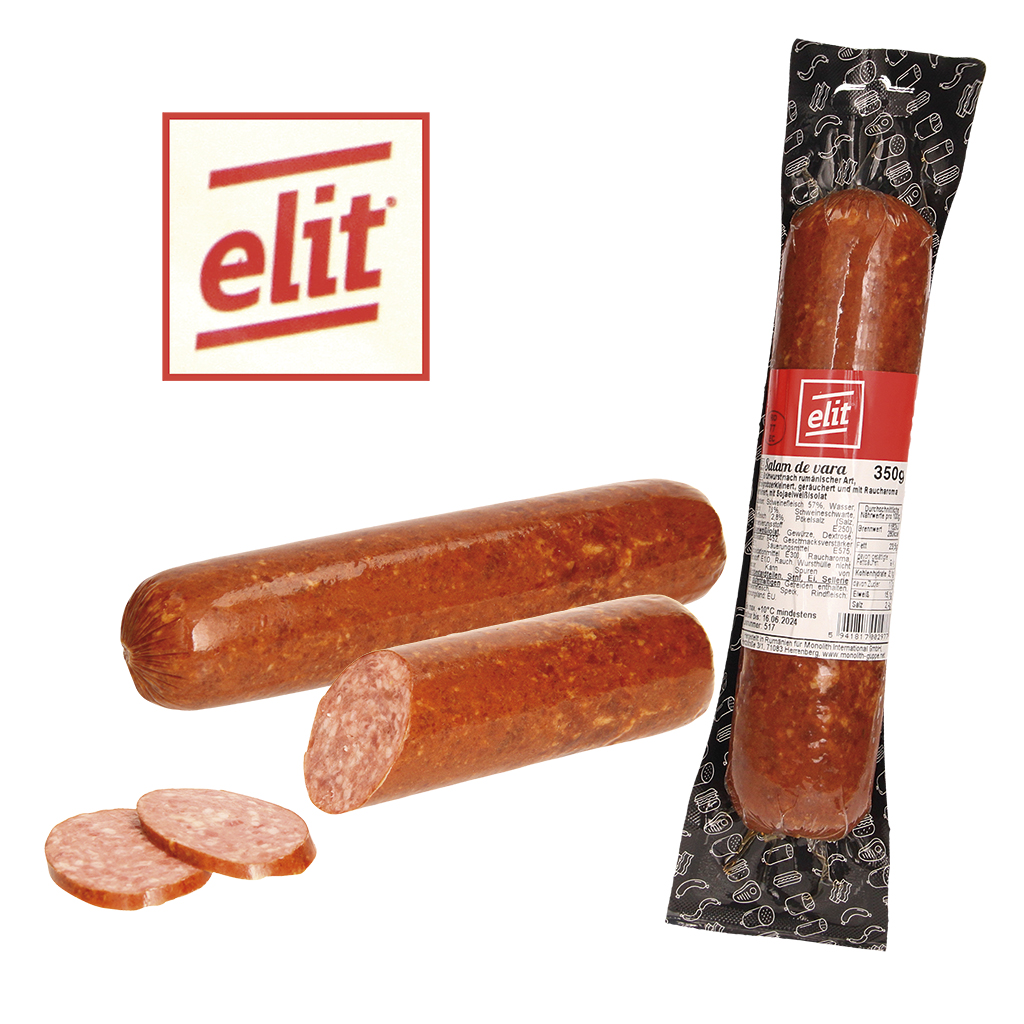 Румынская вареная колбаса, среднеизмельченная, копченая и с