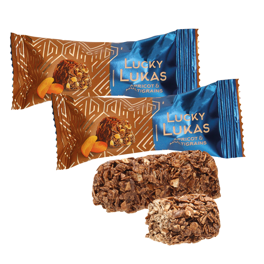 Knapperige muesli-confectie "Lucky Lukas" met gedroogde abri