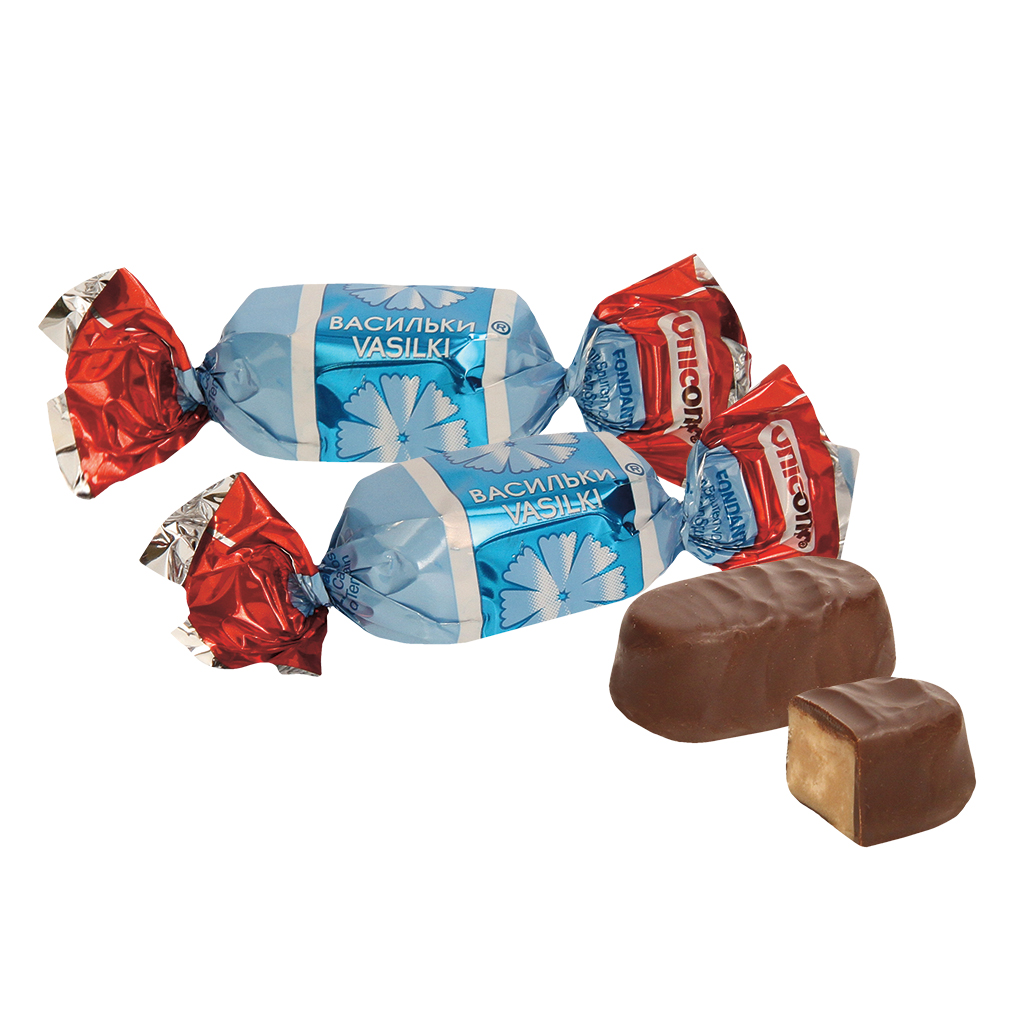 Помадные конфеты с молочным вкусом "Васильки" в шоколаде