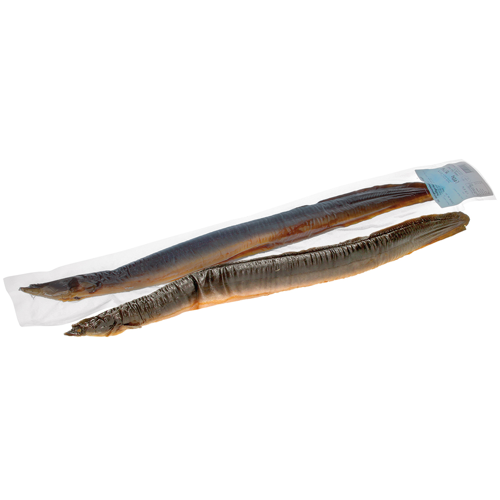 Steur (Anguilla anguilla) schoongemaakt met kop, heetgerookt